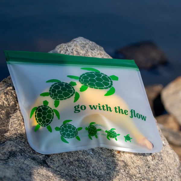 NEW DESIGN! Sea Turtles on the Move, XL(Qt) Sandwich (2-Pc) -Reusable, Eco-Friendly Bag Set.