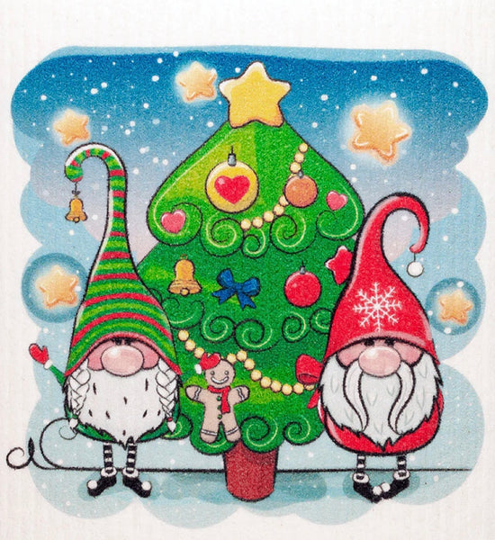 Swedish Dishcloths 2-piece set: Christmas Christmas Gnomes cloths with reusable XL sandwich bag