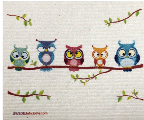 Swedish Dishcloths 2-piece set: Single Owl & adorable Owls Fam
