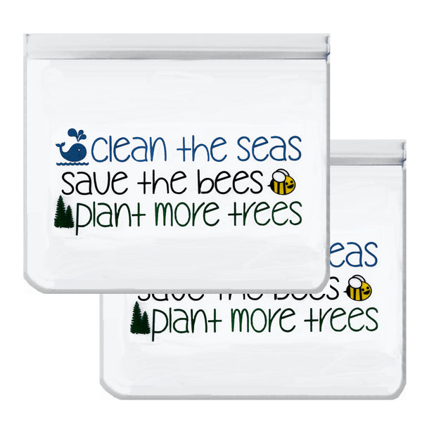 Seas, Bees & Trees, (Qt.) XL Sandwich (2-Pc) -Reusable, Eco-Friendly Bag Set.