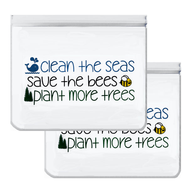Ziparoos Reusable - XL Sandwich (Qt) - 2-Pc - Seas Bees Trees, Eco-Friendly Bag Set