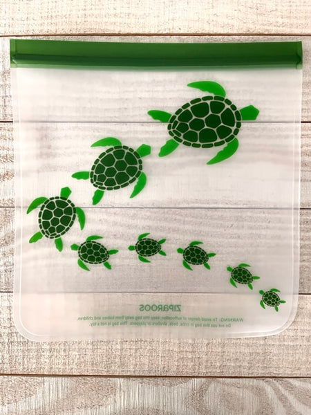 Reusable 4-Piece Set: Gallon (2) and Quart (2) Bag Set - "Sea Turtles on the Move" and "Sunshine"
