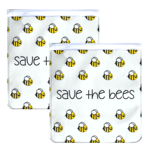 Ziparoos Reusable 2-Piece Gallon Size Freezer Bags Earth Friends Design Save the Bees