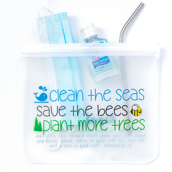 Seas, Bees & Trees, (Qt.) XL Sandwich (2-Pc) -Reusable, Eco-Friendly Bag Set.
