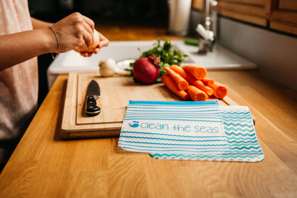 Ziparoos Reusable 4-Piece Quart Size Freezer Bags Earth Friends Design Clean the Seas/Chevron for food and produce storage keeps food fresh