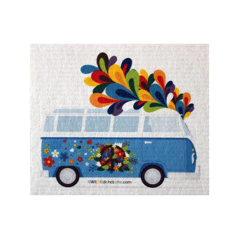 Swedish Dishcloths 2-piece set: Flower Power & Hippie Bus