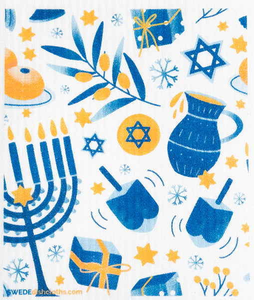 Swedish Dishcloths 2-piece set: two cloths with the Hanukkah designs & one reusable XL sandwich bag