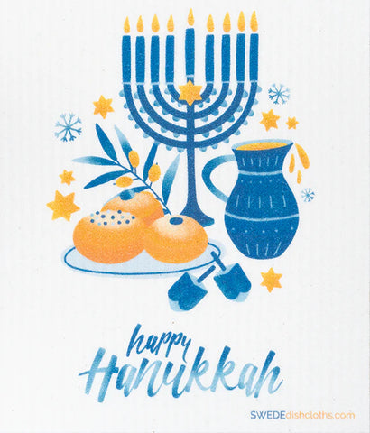 Swedish Dishcloths 2-piece set: two cloths with the Hanukkah designs & one reusable XL sandwich bag