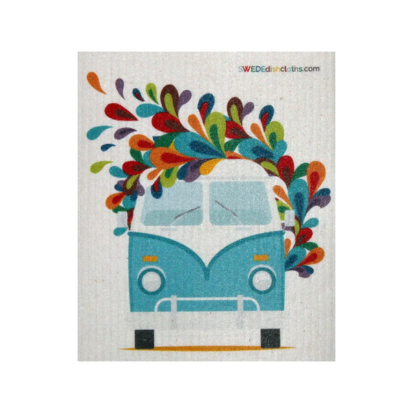 Swedish Dishcloths 2-piece set: Flower Power & Hippie Bus