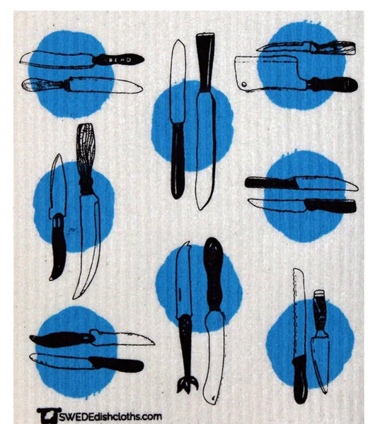 Swedish Dishcloths 3-piece set: two cloths with Vegetables and Knives design & one reusable XL sandwich bag