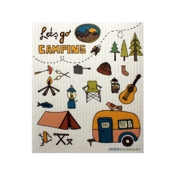 NEW! Swedish Dishcloths 3-piece set: Travel Time and Let's Go Camping with one reusable XL sandwich bag