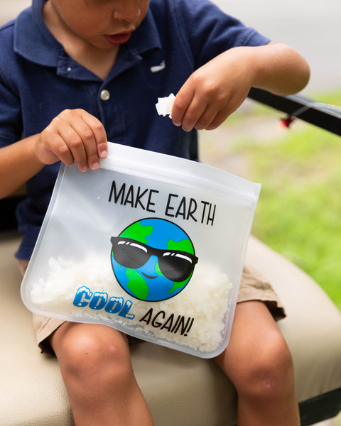 Reusable 3-piece XL(Qt) Bag Set - Make Earth Cool Again, Sea Turtles & Seas/Bees/Trees