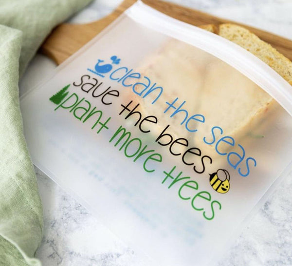 Reusable 3-piece XL Sandwich (Qt)Bag Set - Save the Bees, Eat Cookies, Reduce/Reuse/Recycle