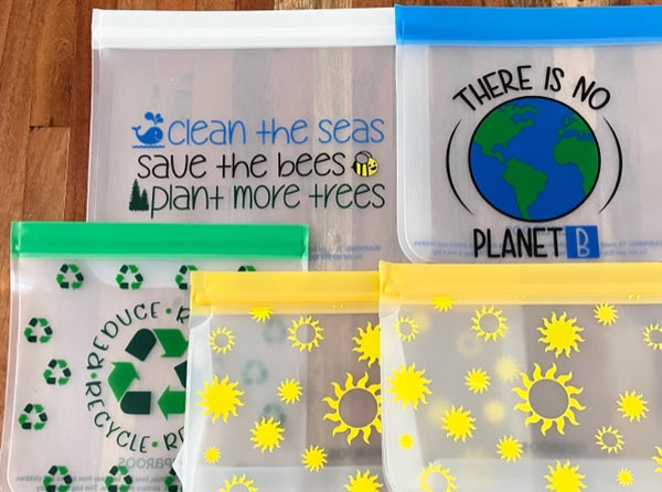 5-Piece Reusable Sandwich and Snack Bag Set - 1 XL sandwich bag, 2 sandwich bags and 2 stand up snack bags - Earth Friends