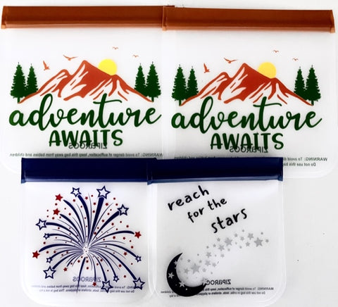 NEW SET!! Reusable 4-Piece Eco-Friendly Sandwich (2) and Snack (2) bag set - "Mountains to Stars"