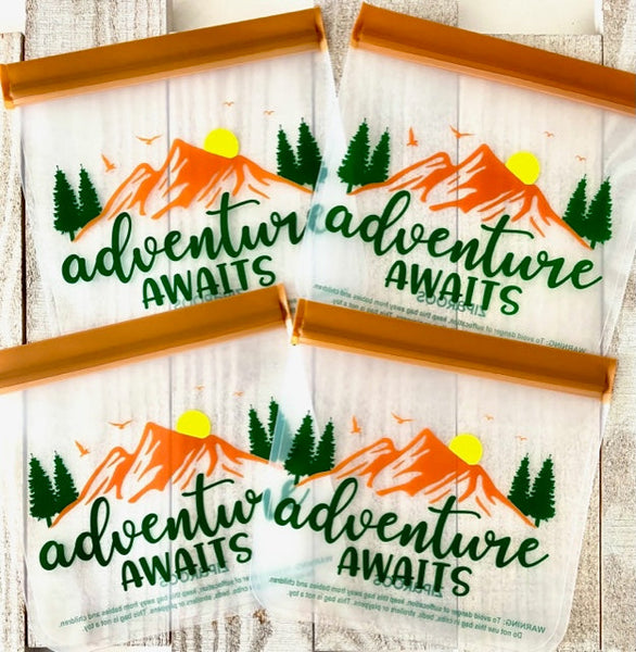 NEW SET!! Reusable 6-Piece Eco-Friendly Gallon (2) and Sandwich (4) Bag Set - "Adventure Awaits and Sunshine"