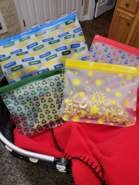 Reusable 2-Piece XL Sandwich (Qt) Storage Bags Set - Earth Friends - Save the Bees and Reduce/Reuse/Recycle