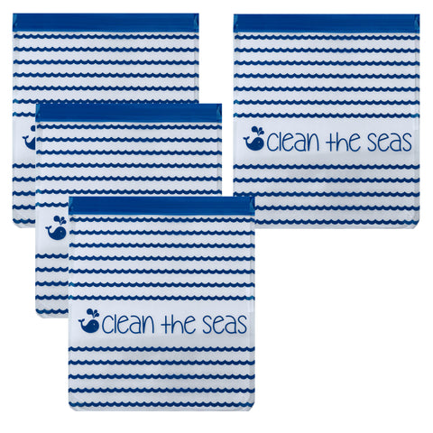 Ziparoos Reusable 4-Piece Quart Size Freezer Bags Earth Friends Design Clean the Seas