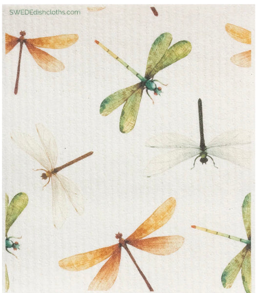 Swedish Dishcloths 3-piece set: two cloths with the Dragonflies design & one reusable XL sandwich bag