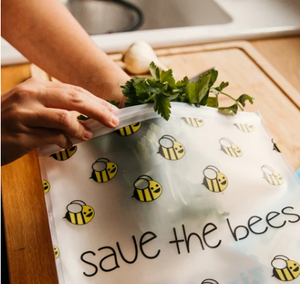 Save the Bees 3Pc. SET!! Reusable Gallon (1), Qt. Sandwich (2) Bags;
