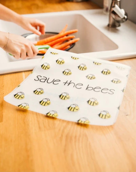 Reusable 3-piece Quart Storage Bag Set - Save the Bees, Eat Cookies, Reduce/Reuse/Recycle