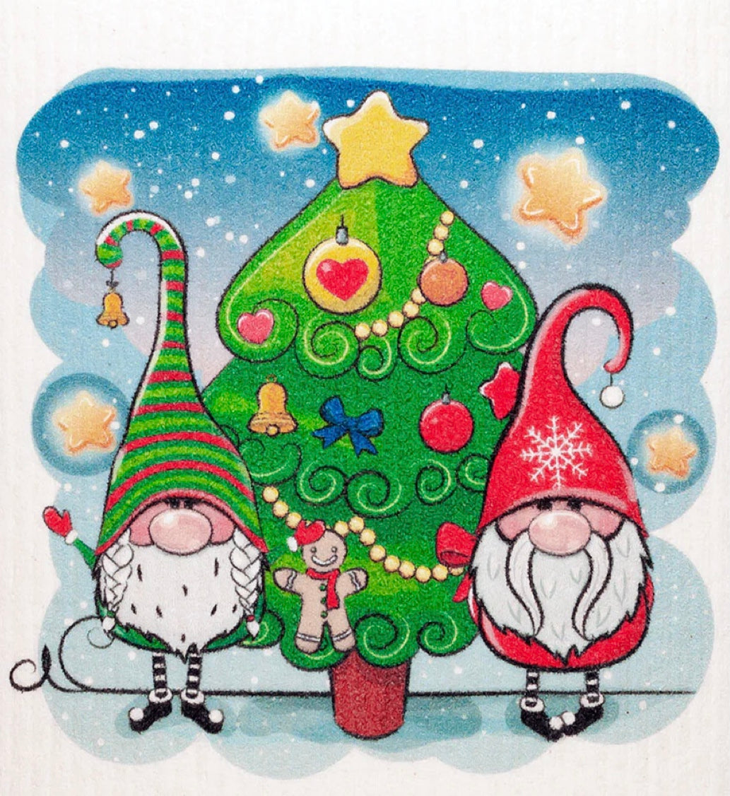 Swedish Dishcloths 2-piece set: Christmas Christmas Gnomes cloths with reusable XL sandwich bag