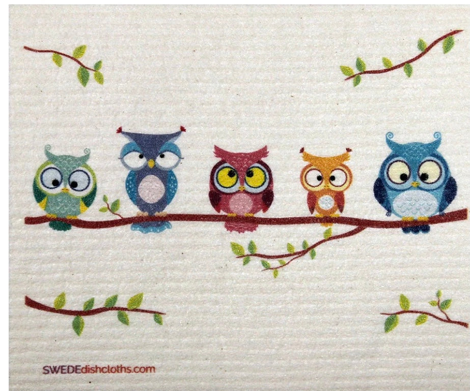 Swedish Dishcloths 2-piece set: Single Owl & adorable Owls Fam