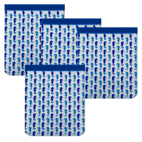 Ziparoos Reusable 4-Piece Quart Size Freezer Bags Nautical Seahorses Design affordable, eco-friendly, family friendly reusable storage bags