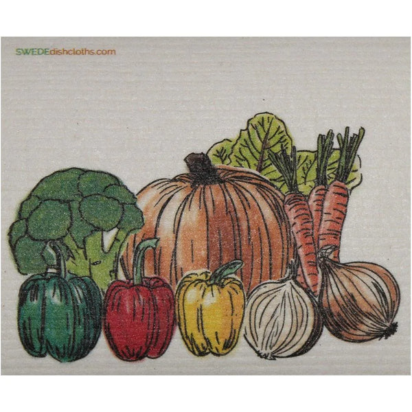 Swedish Dishcloths 3-piece set: two cloths with Vegetables and Knives design & one reusable XL sandwich bag