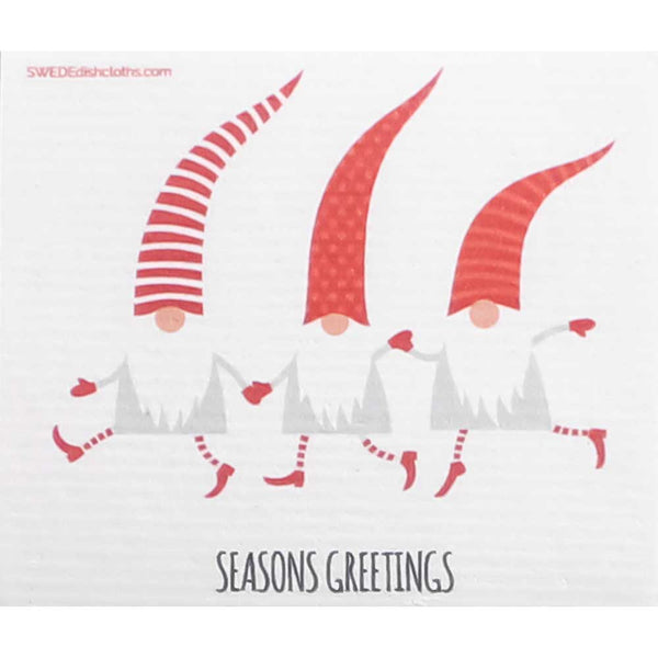 Swedish Dishcloths 3-piece set: Christmas Sloth and Dancing Elves cloths with reusable XL sandwich bag