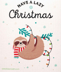 Swedish Dishcloths 3-piece set: Christmas Sloth and Dancing Elves cloths with reusable XL sandwich bag