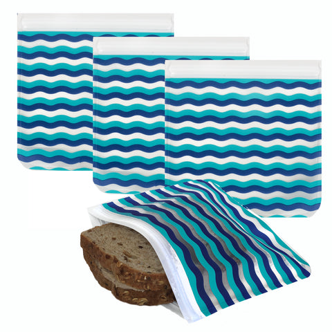Reusable - Avg Sandwich - 4-Pc - Waves, Eco-Friendly Bag Set