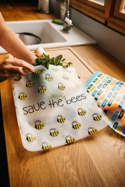 Ziparoos Reusable 2-Piece Gallon Size Freezer Bags Earth Friends Design Save the Bees helps keep food fresh with airtight design