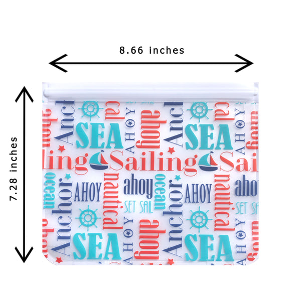 Ziparoos Reusable 2-Piece Extra Large Sandwich Quart Freezer Bags Nautical Design have double-lock zipper on the wide size giving a large opening