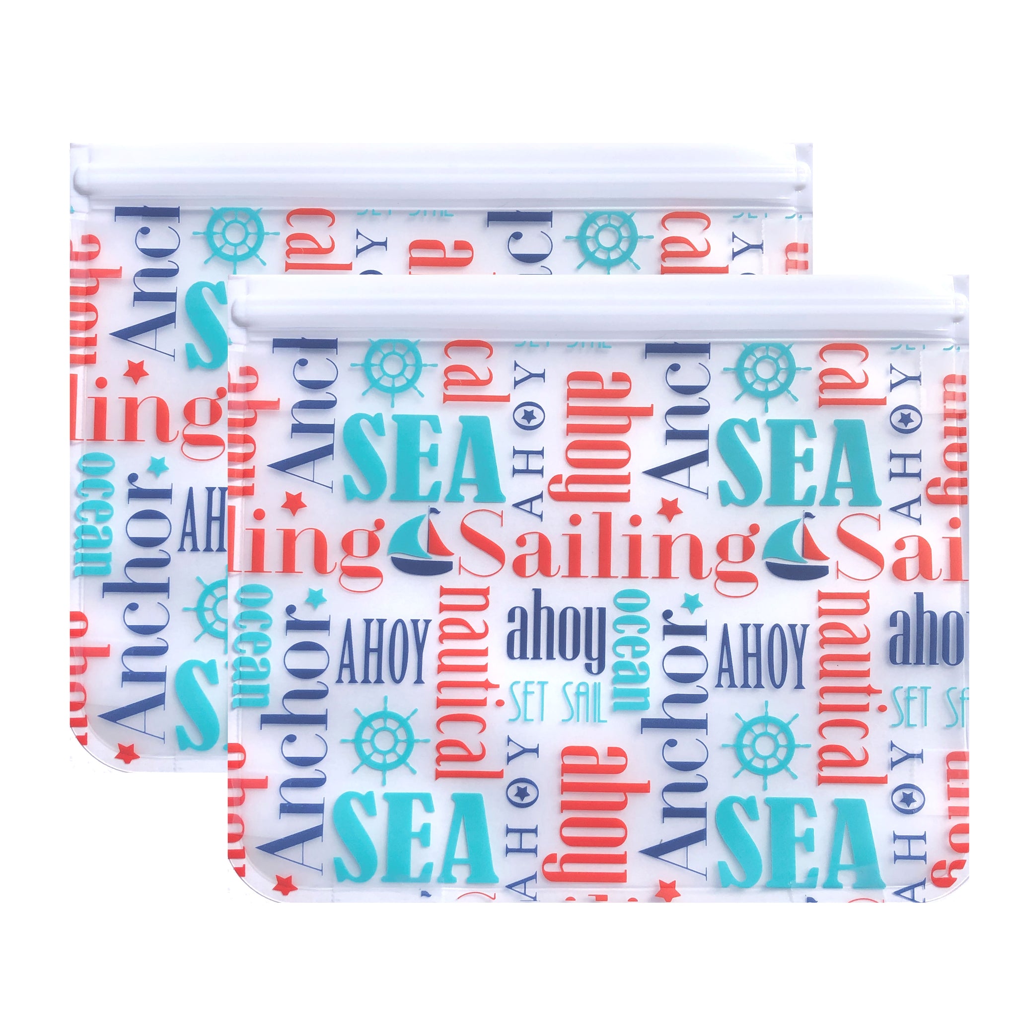 Ziparoos Reusable 2-Piece Extra Large Sandwich Quart Freezer Bags Nautical Design