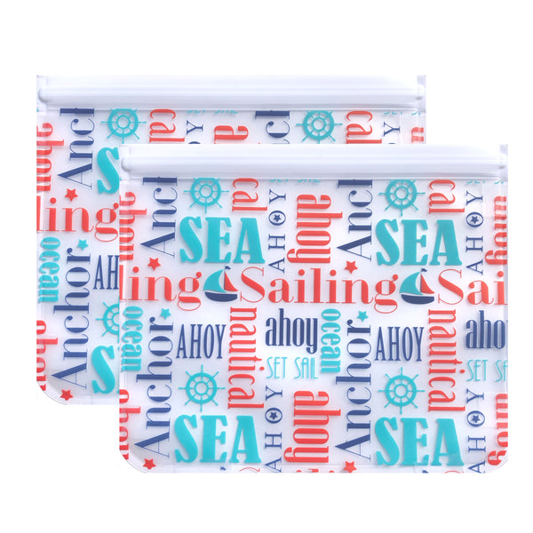 Ziparoos Reusable 2-Piece Extra Large Sandwich Quart Freezer Bags Nautical Design
